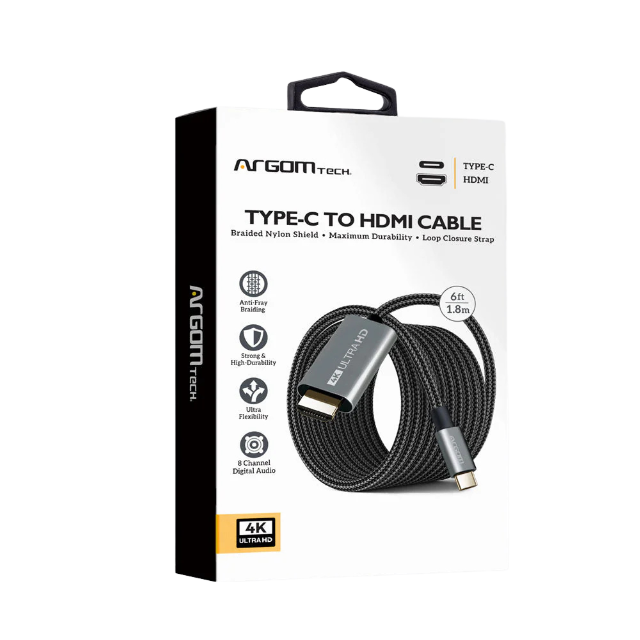 Argom 1.8m/6ft 4K 30Hz Cable Type-C To HDMI Nylon Braided Cable (ARG-CB-0091)