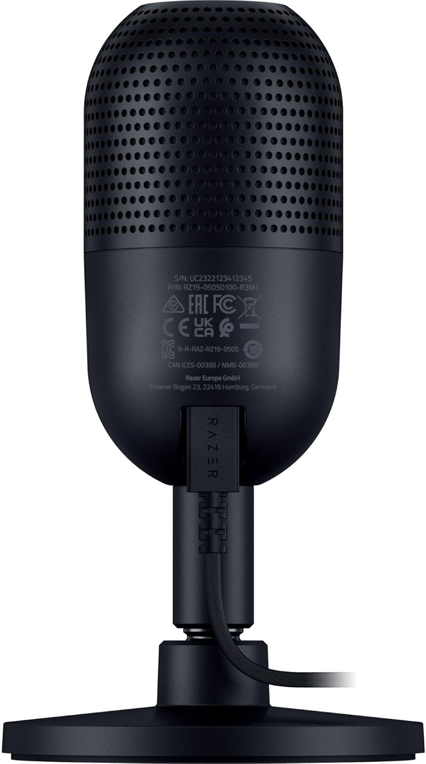 Razer Seiren V3 Mini USB Microphone: Condenser Mic - Supercardioid Pickup Pattern - Tap-to-Mute Sensor with LED Indicator - Shock Absorber - Ultra Compact - PC, Discord, OBS Studio, XSplit