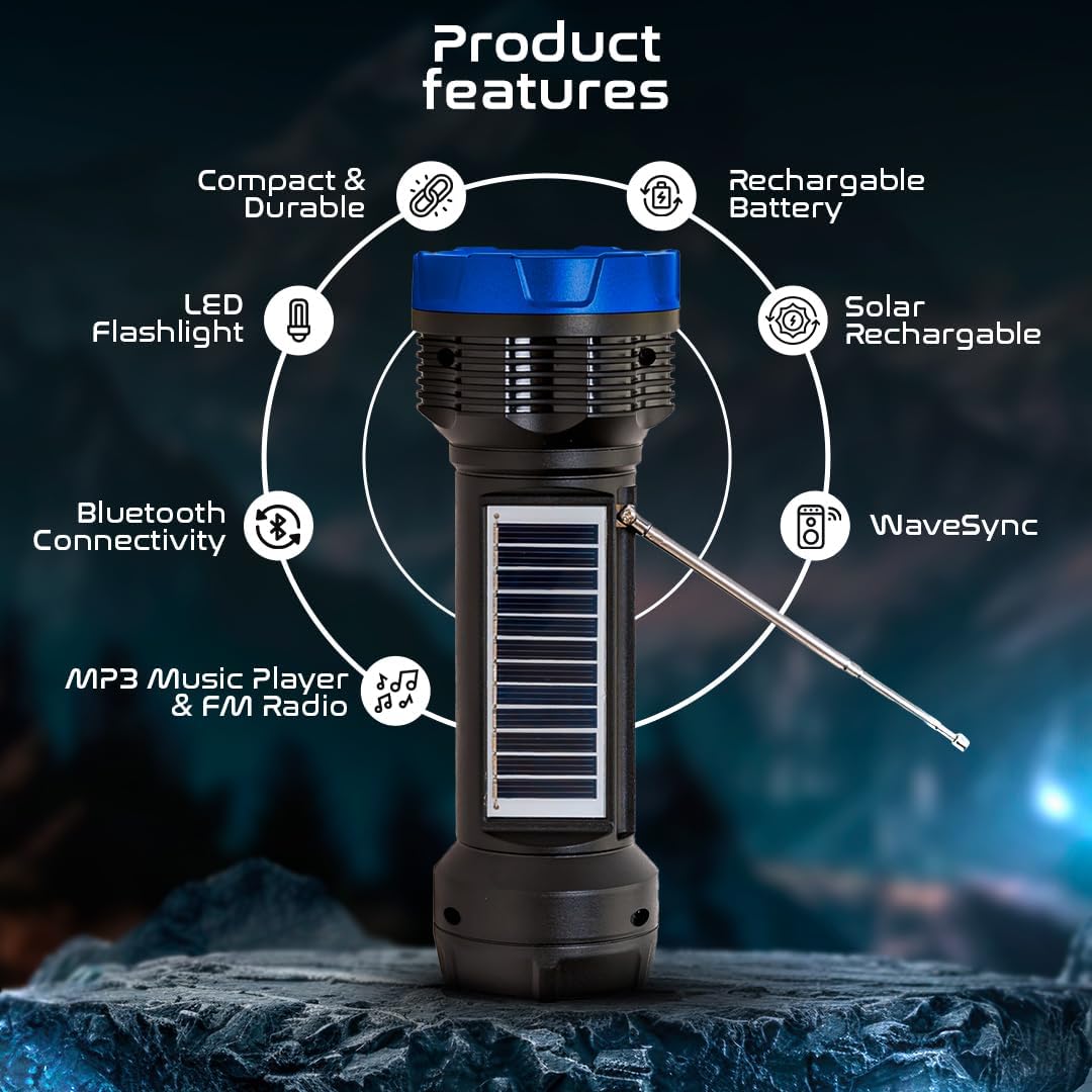 Emergency Rechargeable Flashlight w/ Bluetooth & FM Radio