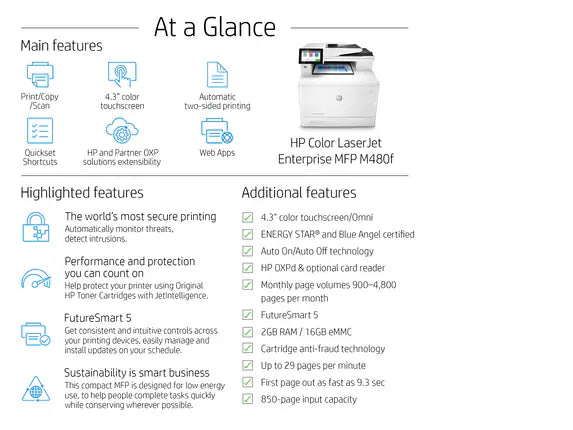 HP Color LaserJet Enterprise MFP M480f Multifunction Printer