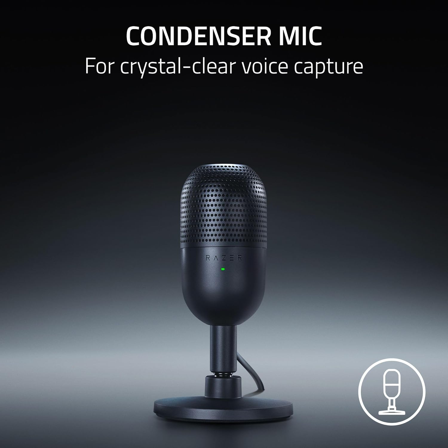 Razer Seiren V3 Mini USB Microphone: Condenser Mic - Supercardioid Pickup Pattern - Tap-to-Mute Sensor with LED Indicator - Shock Absorber - Ultra Compact - PC, Discord, OBS Studio, XSplit