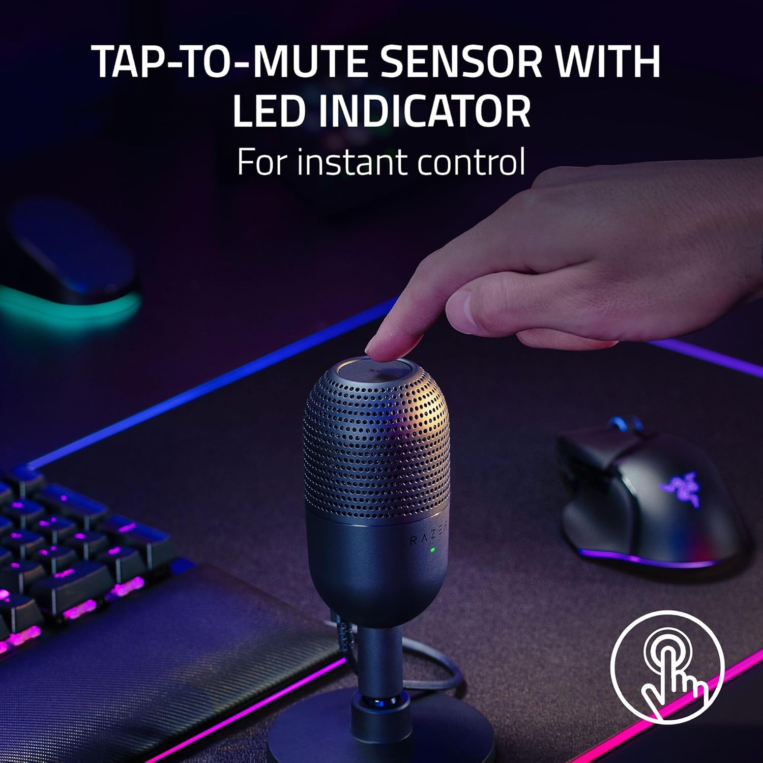 Razer Seiren V3 Mini USB Microphone: Condenser Mic - Supercardioid Pickup Pattern - Tap-to-Mute Sensor with LED Indicator - Shock Absorber - Ultra Compact - PC, Discord, OBS Studio, XSplit