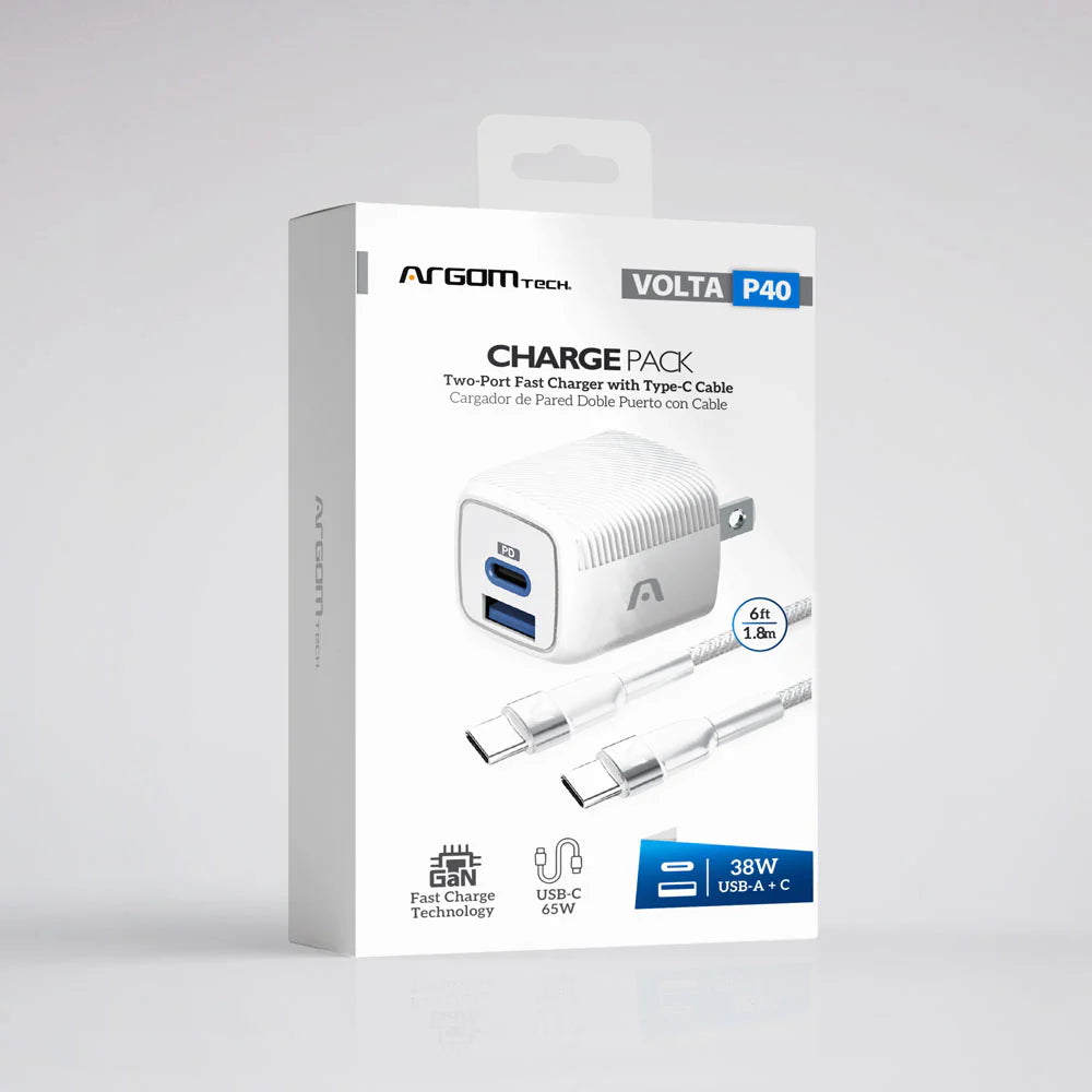 Argom VOLTA P40 Charge Pack – Two-Port Fast Charger (ARG-AC-0155WT)
