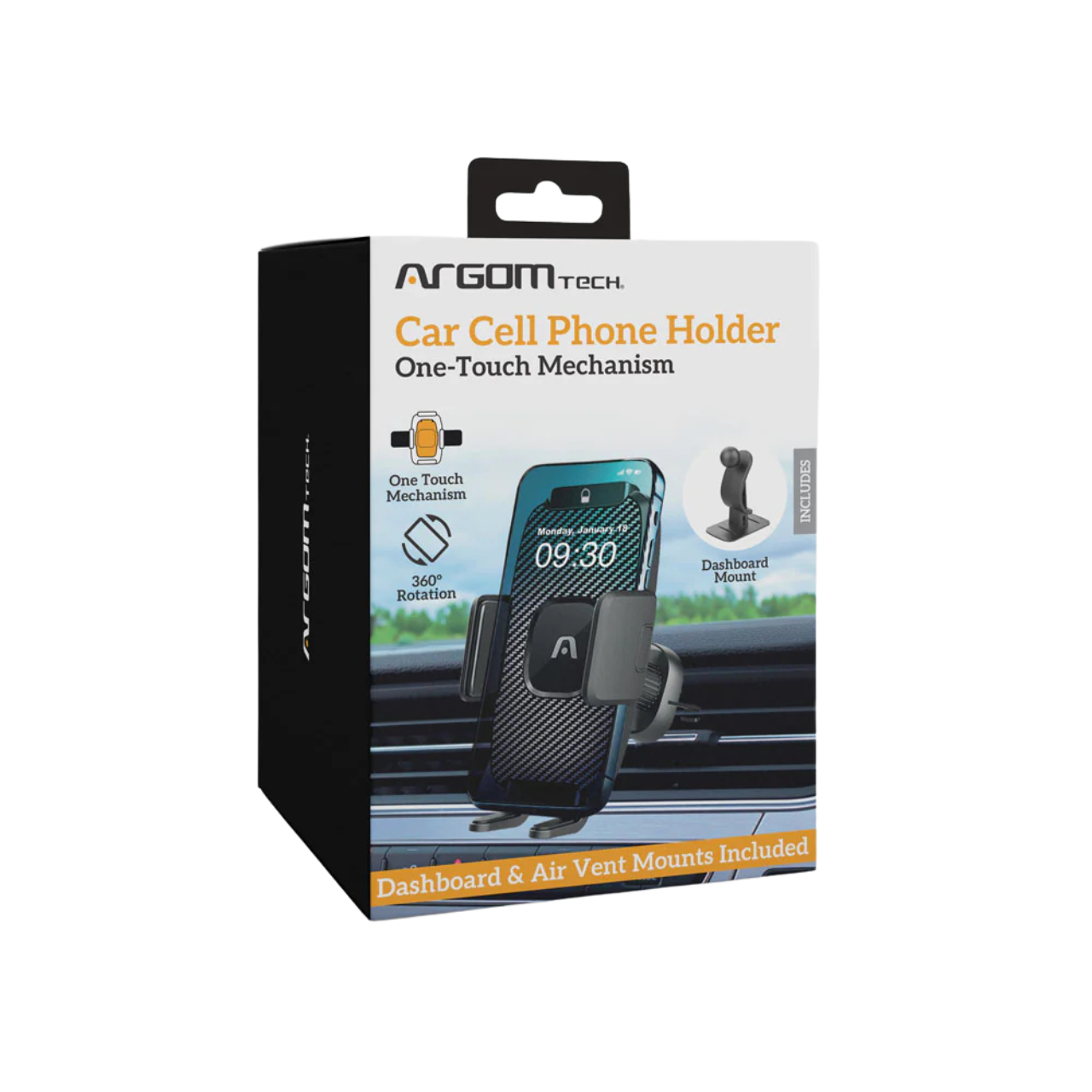 Argom One-Touch Car Phone Holder (ARG-AC-0334BK)