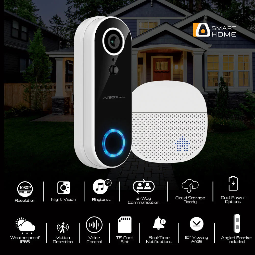 Argom Vision 2 Smart Wi-Fi 1080P FHD Video Doorbell with Chime