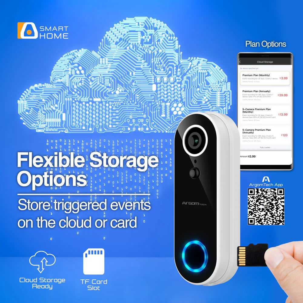 Argom Vision 2 Smart Wi-Fi 1080P FHD Video Doorbell with Chime