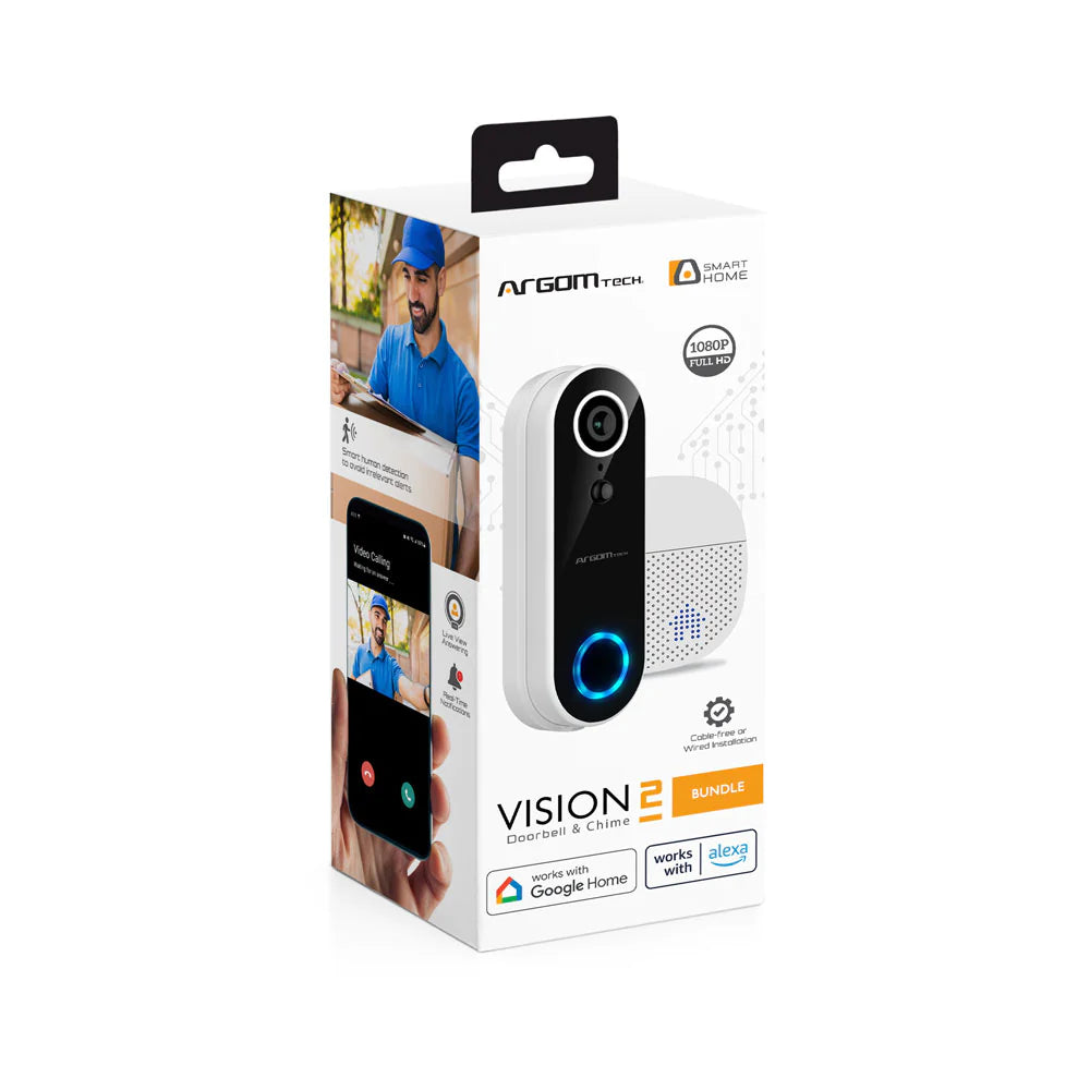 Argom Vision 2 Smart Wi-Fi 1080P FHD Video Doorbell with Chime