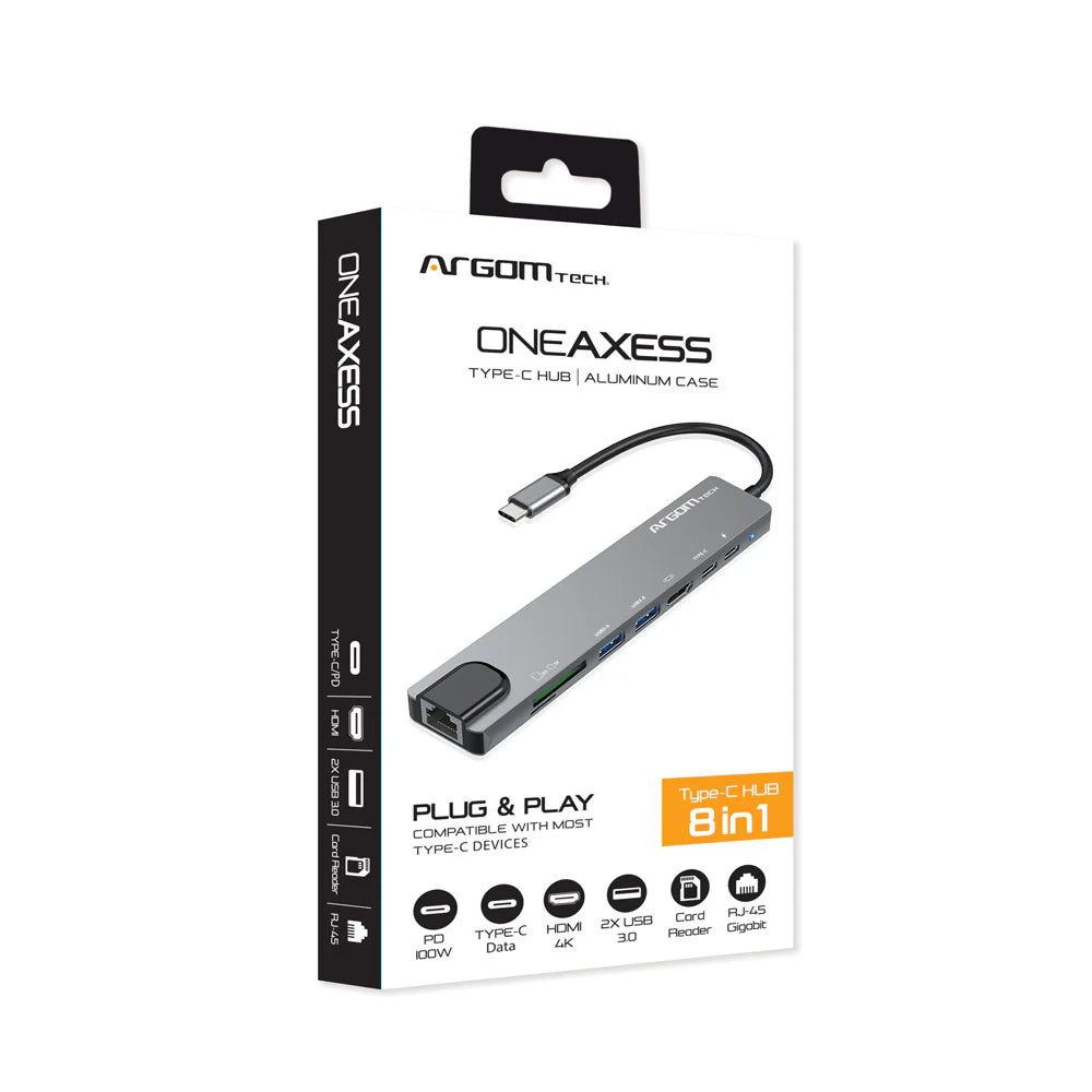 Argom One Axess 8-in-1 Type-C Hub with 100W PD Passthrough (ARG-UB-0093)