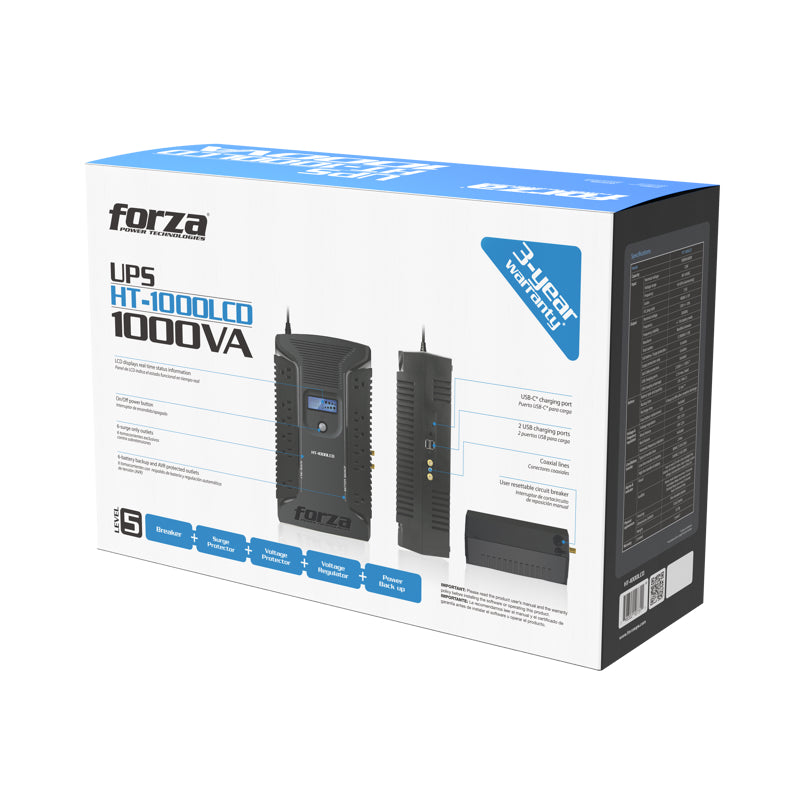Forza 1000VA/600W, 12 outlet, 120V Interactive UPS (HT-1000LCD)