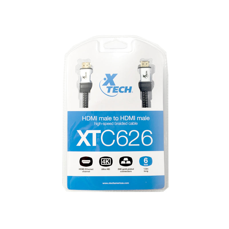 Xtech 6ft HDMI male to HDMI male high-speed braided cable