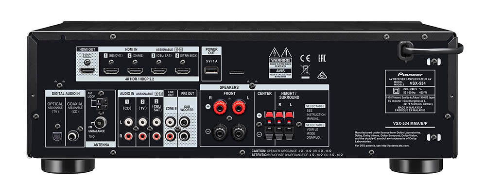 Pioneer VSX-534 Home Theater Receiver with Dolby Atmos and Bluetooth