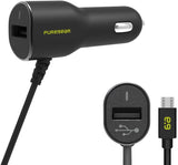 PureGear Car Charger with Micro USB Connector and USB Port