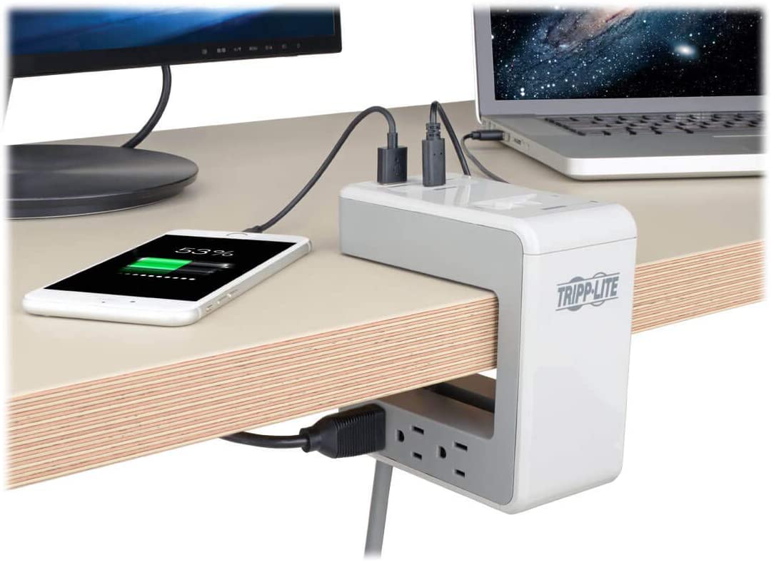 Tripp Lite Surge Protector Desk Clamp 6-Outlet 2 USB-A; 1 USB-C 8ft Cord