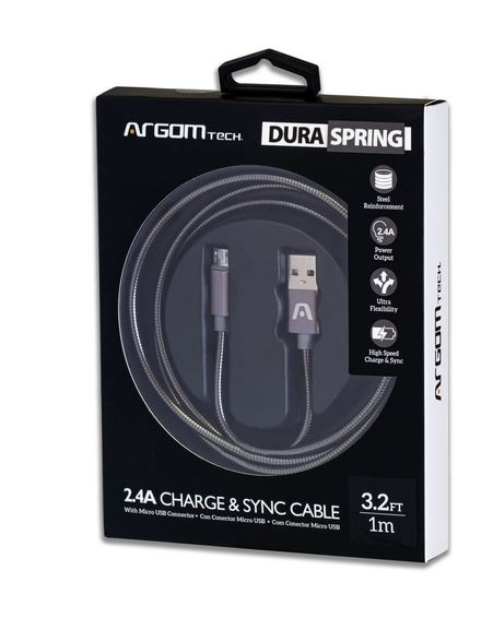 Argom 3ft Metal Spring Braided Micro-USB Cable