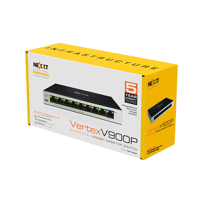 Nexxt VertexV900P 9-Port Professional PoE+ Gigabit Desktop Switch (NSW-V900P)