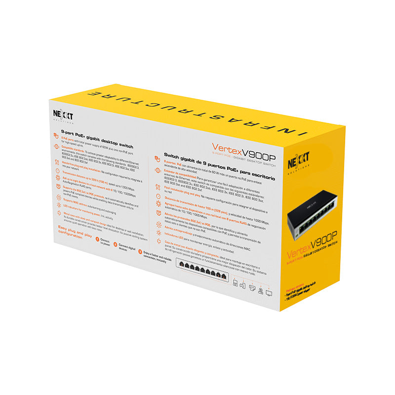 Nexxt VertexV900P 9-Port Professional PoE+ Gigabit Desktop Switch (NSW-V900P)