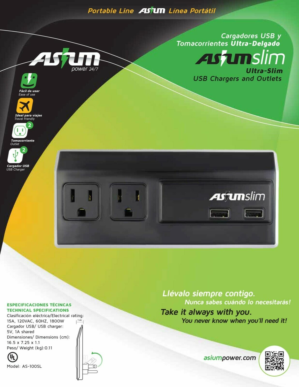 ASIUM 2 USB CHARGERS & 2 OUTLETS